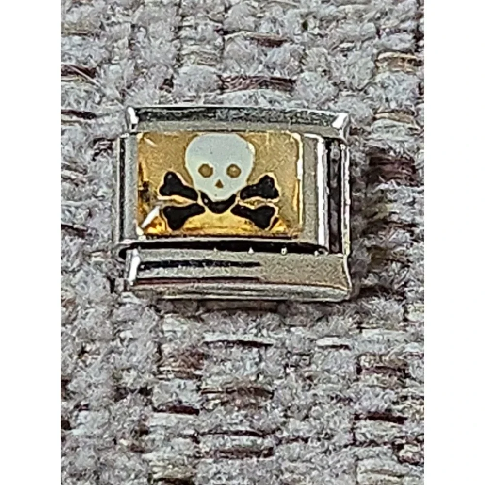 Italian  Charm Skull With Black‎ Bones 9mm